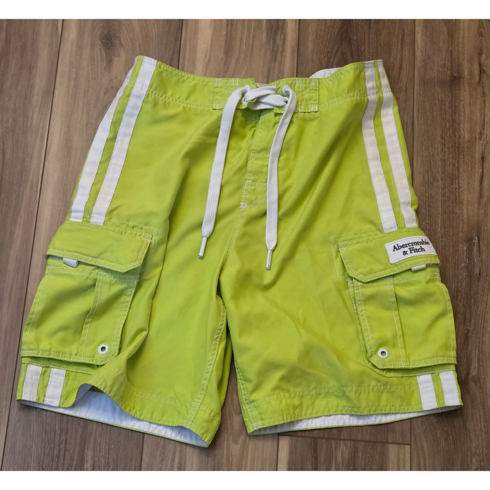 Abercrombie & Fitch Cargo Swim Trunks Men's Size Medium Green White